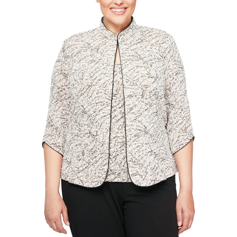 Alex Evenings Women's Mandarin Neck Twinset Tank Top and Jacket Petite Regular, Beige, M - Image 1